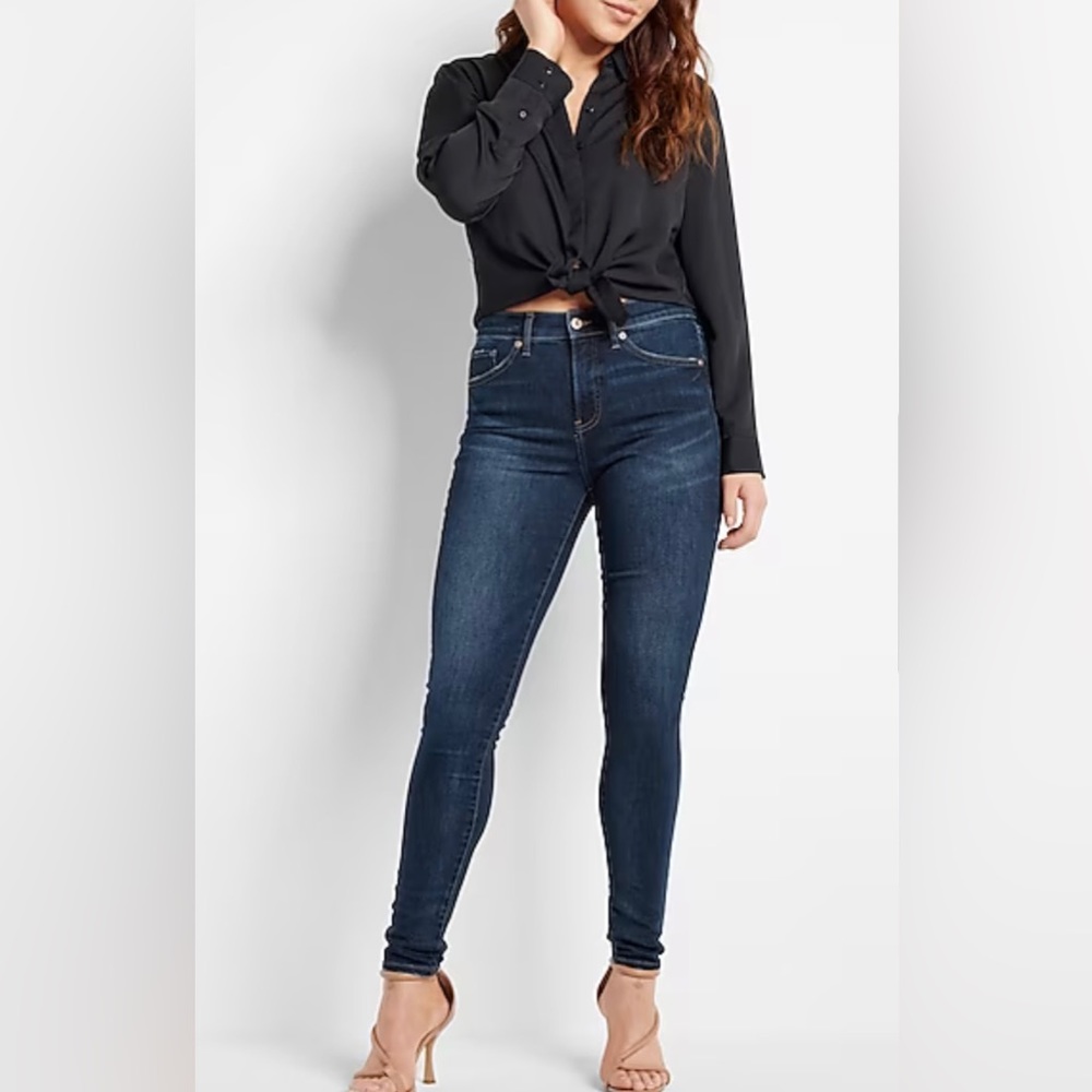 Express Mid Rise Dark Wash Skinny Jeans